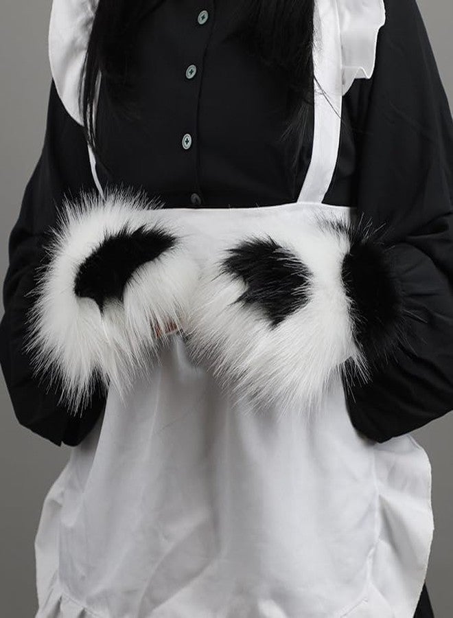 Obenie Halloween Cat Paw Gloves Therian Paws Therian Gear Furry Paws Cosplay Fluffy Mittens (white 2) - Image 2